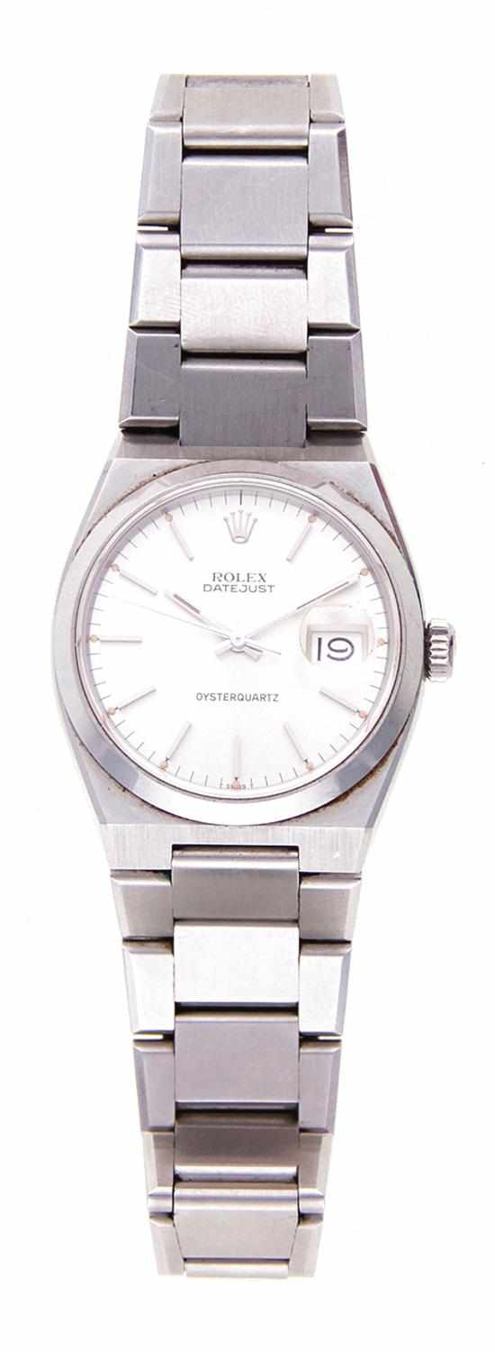 Appraisal: Rolex Datejust Oyster quartz stainless steel gentleman's wristwatch reverse of