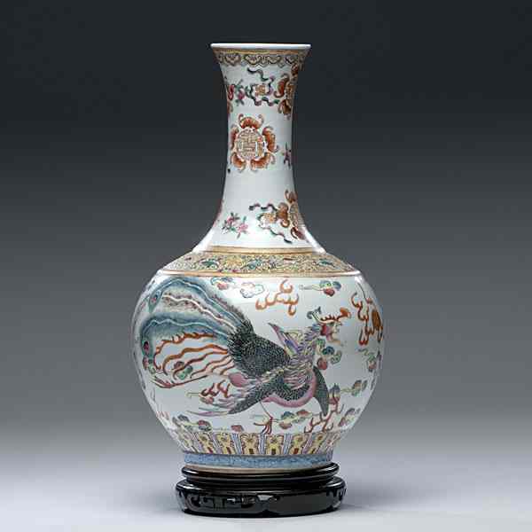 Appraisal: Chinese Famille Rose Dragon and Phoenix Vase Chinese Republic Period