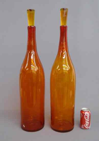 Appraisal: Pair labeled ''Blenko Handcraft'' bottles with stoppers '' Ht