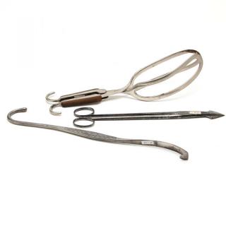 Appraisal: Three Antique Obstetric Instruments to include a Sawyer's type forceps