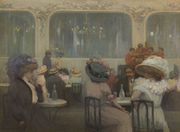 Appraisal: HENRI HOURTAL FRENCH - x Interior cafe scene Oil on