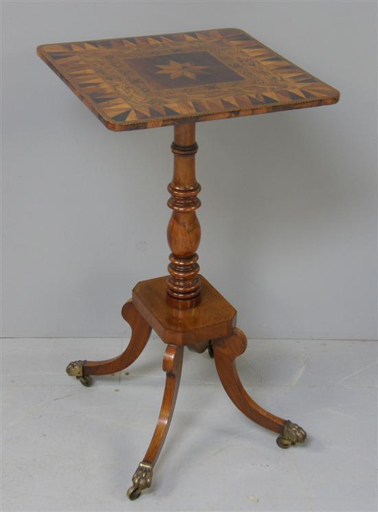 Appraisal: th century Tunbridgeware inlaid rosewood square table on central column