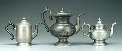 Appraisal: Three American pewter teapots one marked Yale Company Connecticut -