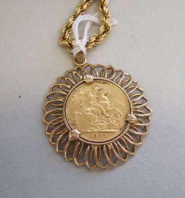 Appraisal: An Edward VII sovereign mounted as a pendant on a