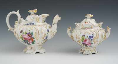 Appraisal: A Porcelain Teapot and Covered Bowl White glossy porcelain white