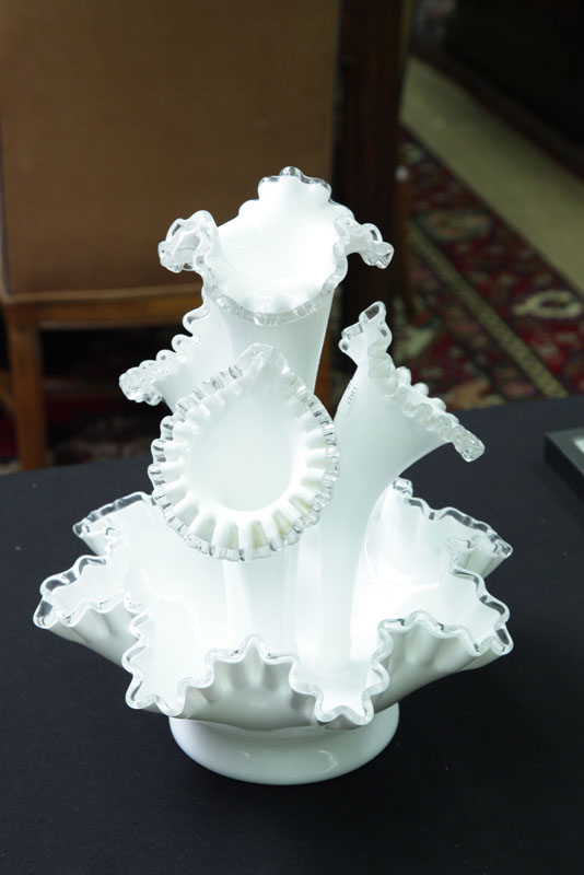 Appraisal: EPERGNE Probably Fenton Four horn epergne in milk glass with