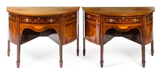 Appraisal: Sale Lot A Pair of Adam Style Marquetry Console Cabinets