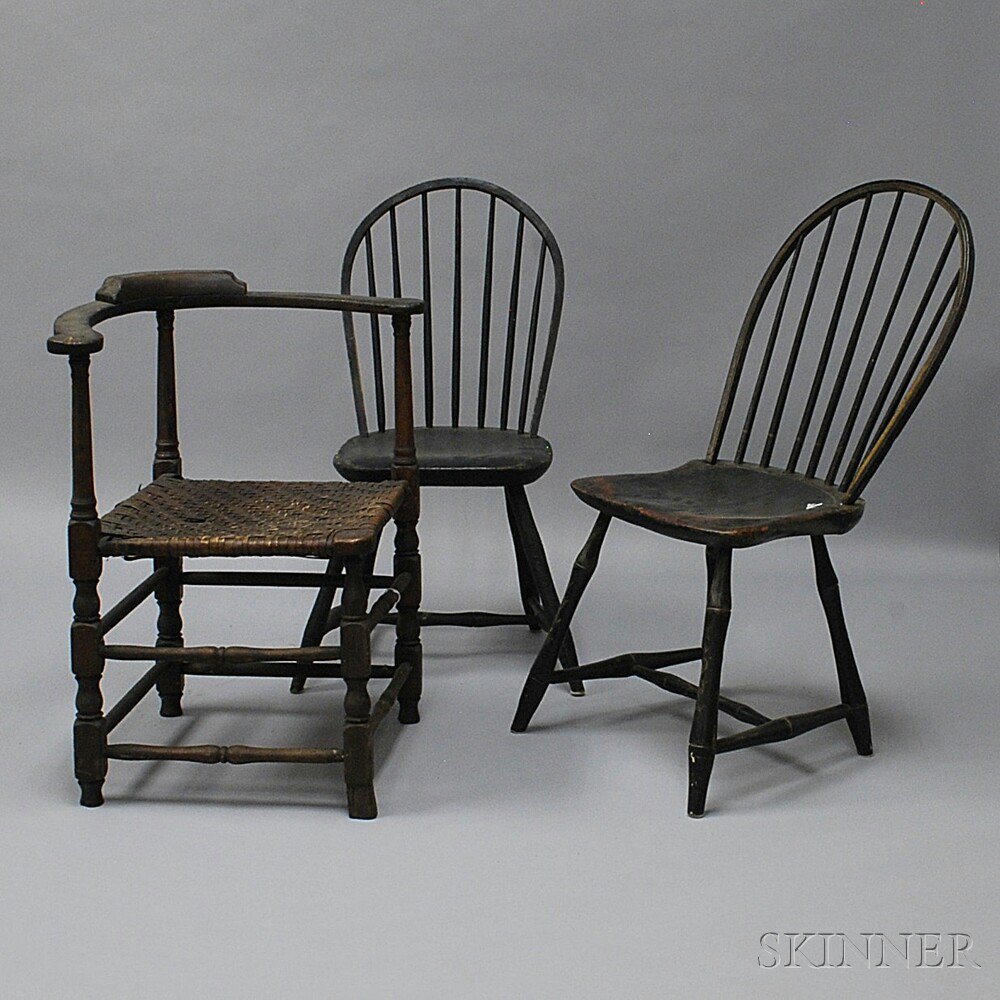 Appraisal: Three Black-painted Chairs th and th century a Queen Anne