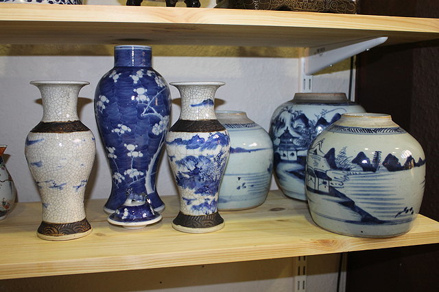 Appraisal: THREE CHINESE BLUE AND WHITE PORCELAIN GINGER JARS a pair