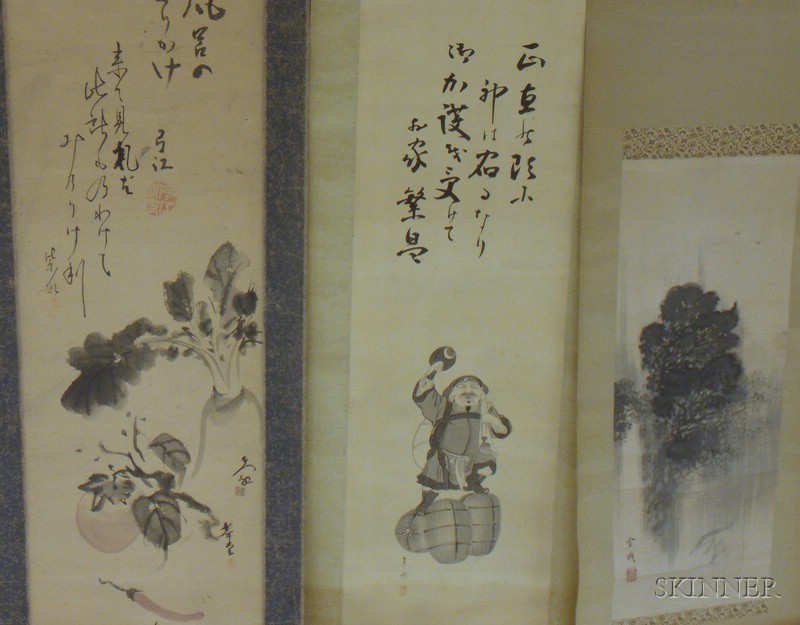 Appraisal: Three Asian Scrolls depicting a tree fruit and a stout