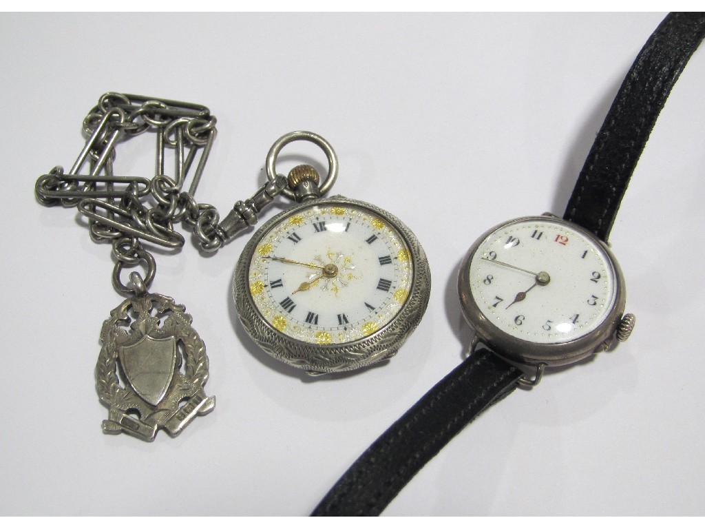 Appraisal: Lot comprising a ladies silver cased open cased fob watch