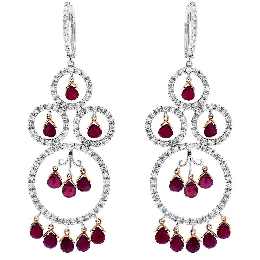 Appraisal: Ruby Diamond and K Earrings Carat TW Briolette Cut Ruby