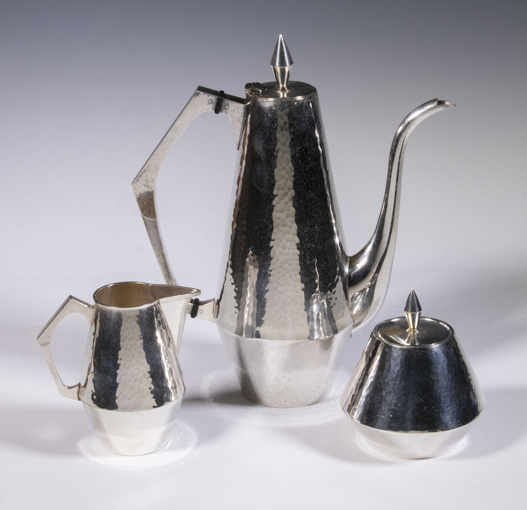 Appraisal: MODERNIST DESIGN SILVER-PLATE COFFEE SET Piece Coffee Service in hammered