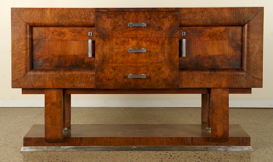 Appraisal: ITALIAN ART DECO BURLED WALNUT SIDEBOARD C An Italian Art