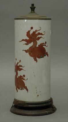 Appraisal: Chinese Porcelain Cylindrical Vase Mounted as a Lamp Vase in