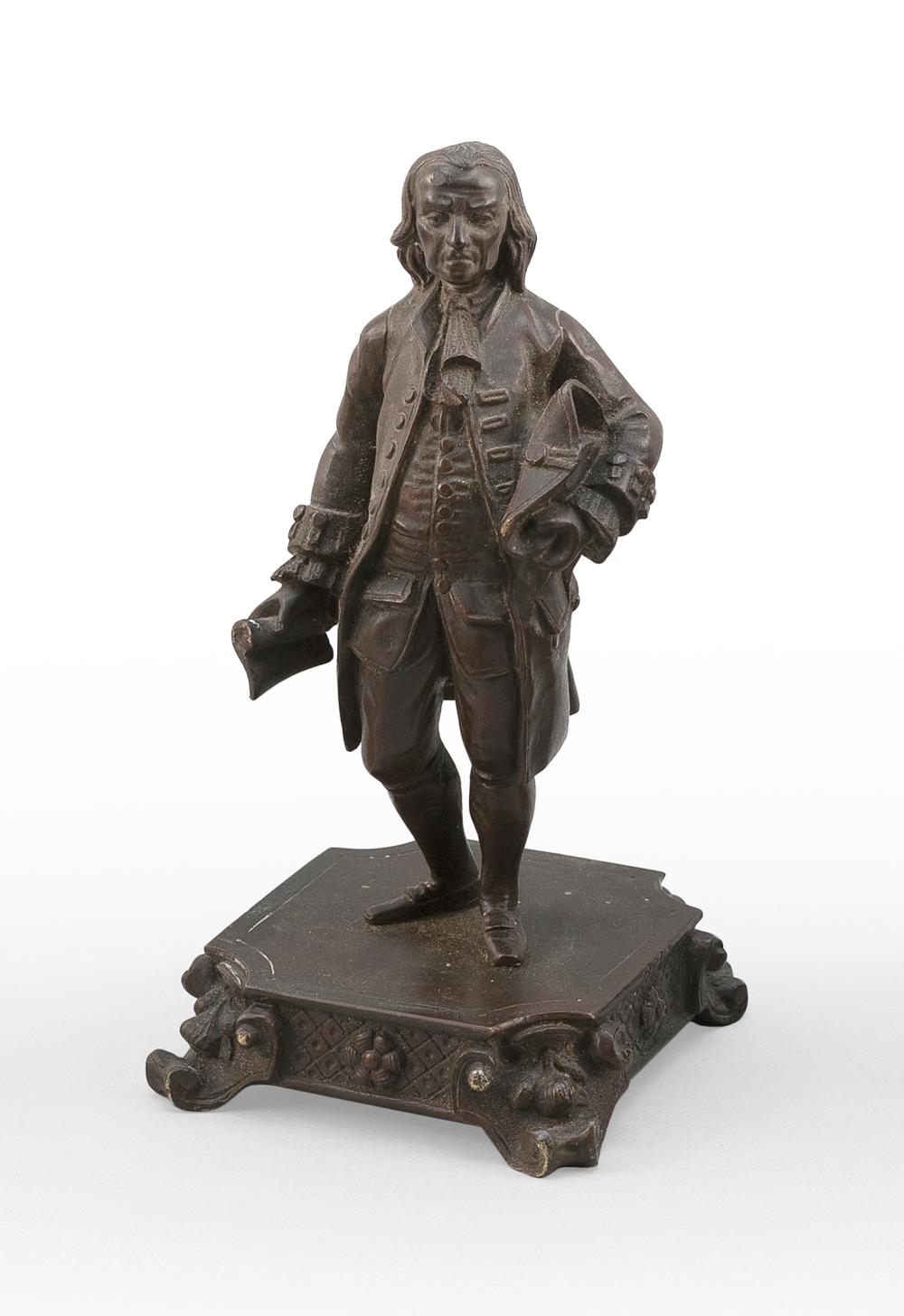 Appraisal: BRONZE FIGURE OF BENJAMIN FRANKLIN CIRCA TOTAL HEIGHT BRONZE FIGURE