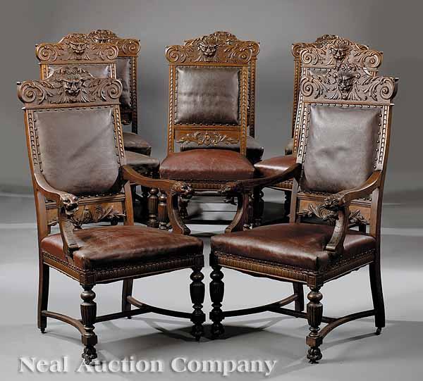 Appraisal: A Set of Eight American Renaissance Carved Oak Dining Chairs