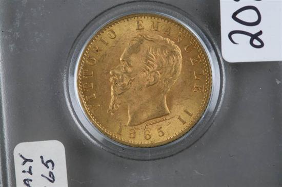 Appraisal: ITALIAN GOLD COIN Twenty lire coin with Vittorio Emanuele on