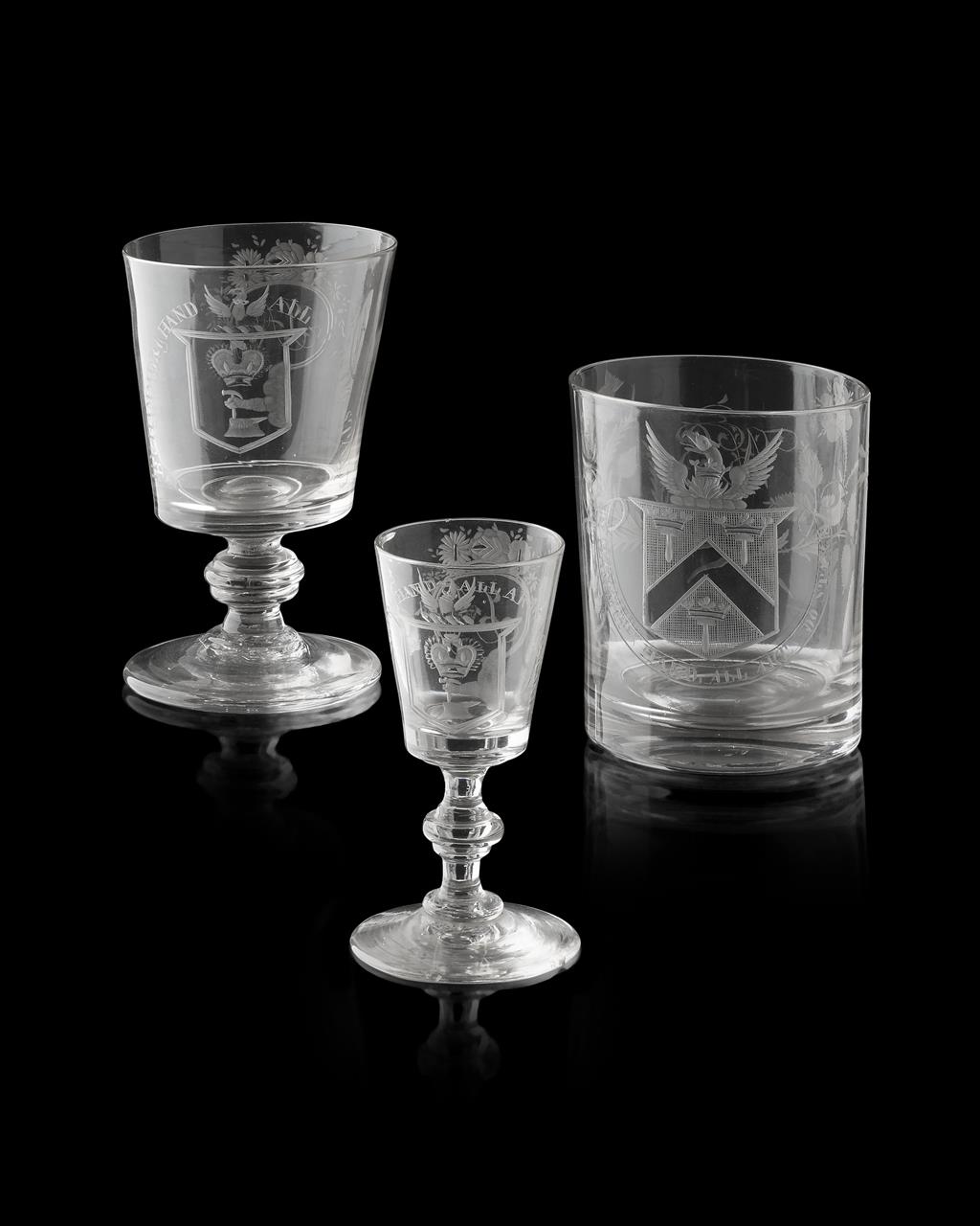 Appraisal: THREE COMMEMORATIVE ENGRAVED GLASSES FOR THE WORSHIPFUL COMPANY OF BLACKSMITHS