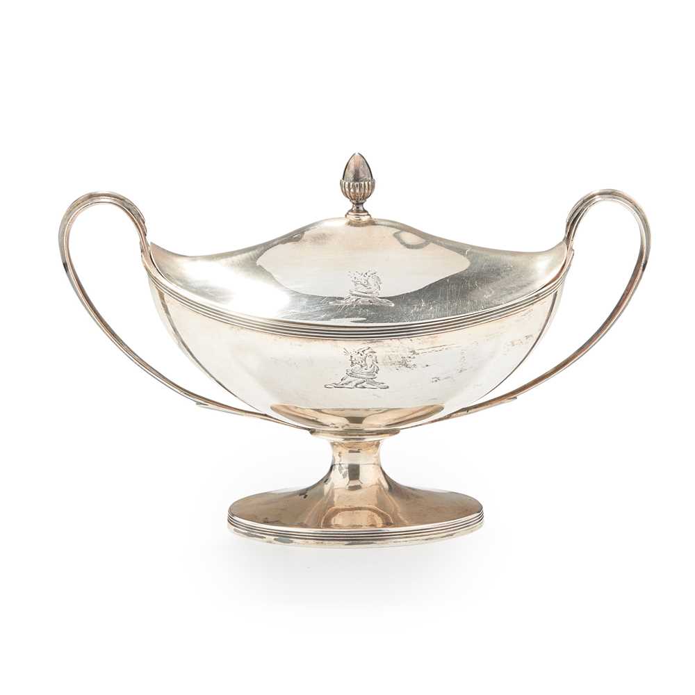 Appraisal: A GEORGE III TWIN HANDLED SAUCE TUREEN AND COVER JOHN