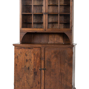 Appraisal: A Country Stained Maple Step-Back Cupboard th Century Height x