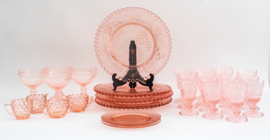 Appraisal: ASSOCIATED PINK GLASS STEMWARE AND TABLEWARE Associated pink glass stemware