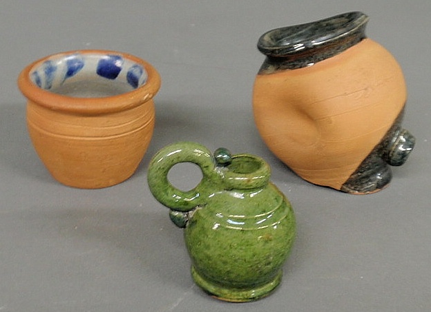 Appraisal: Three small Stahl Pottery redware pieces including a slip cup