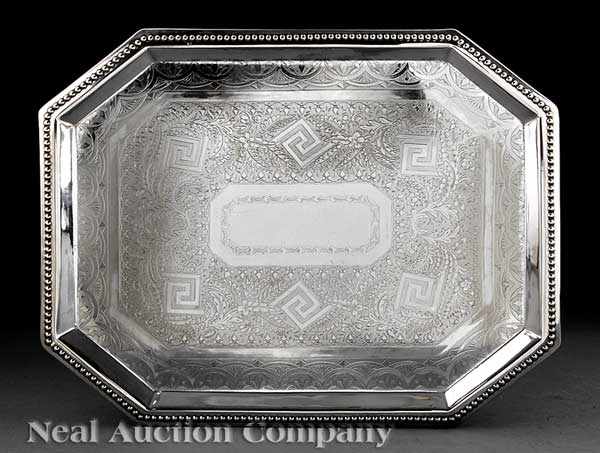 Appraisal: A Handsome Antique Silverplate Tea Tray octagonal with beaded border