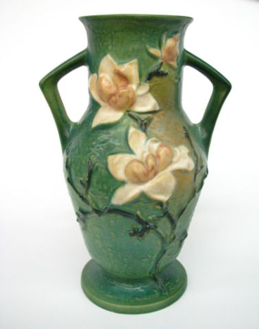 Appraisal: Roseville pottery green Magnolia floor vase - very good condition