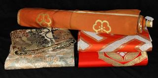 Appraisal: Japanese Silk Obi and Obi Fragments lot of Three Japanese