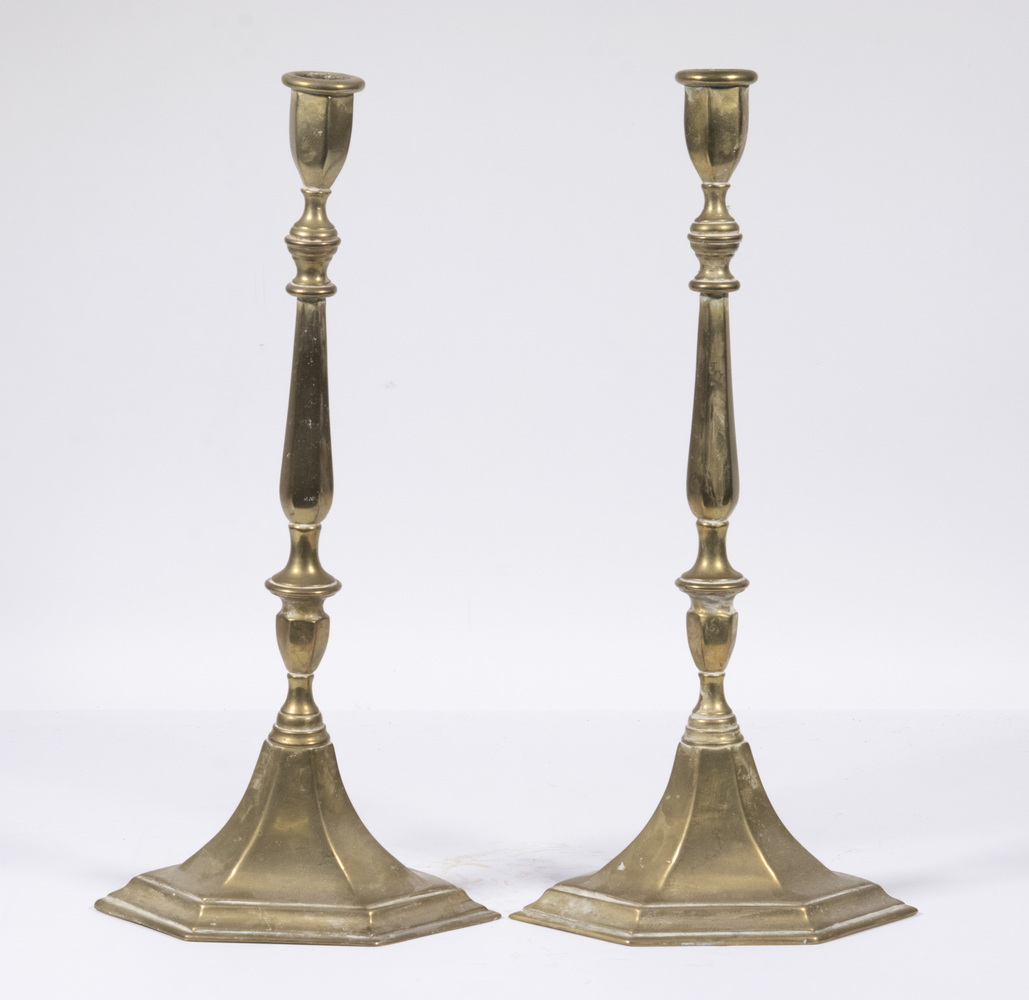 Appraisal: PR BRASS CANDLESTICKS Pair of Continental th c Brass Candlesticks