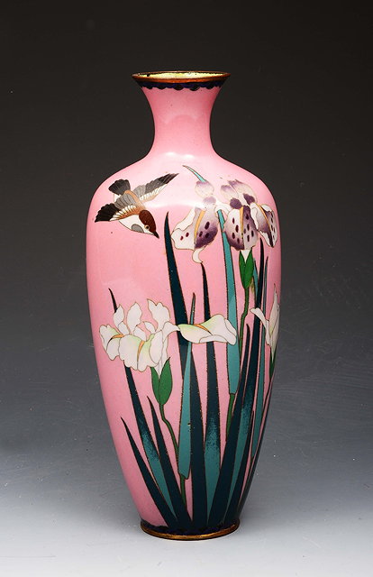 Appraisal: A JAPANESE CLOISONN ENAMEL VASE decorated bird amongst irises on