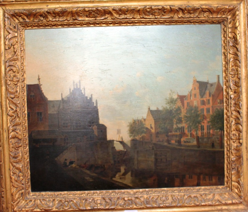 Appraisal: Johannes Huibert Prins Dutch - Harbour canal scene with figures