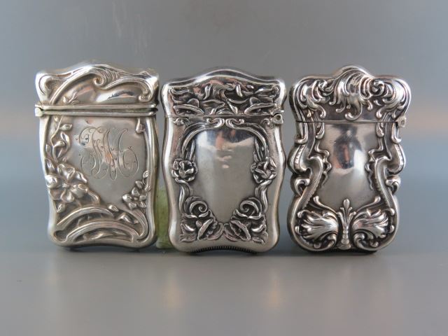 Appraisal: Sterling Silver Match Safes nouveau style florals circa X