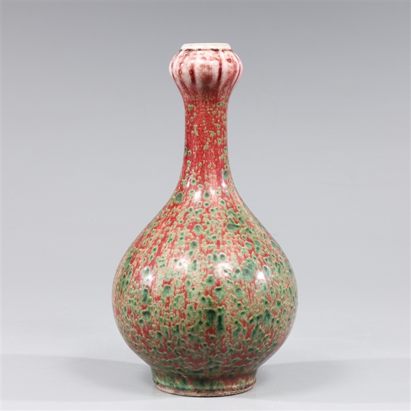 Appraisal: Chinese peach bloom glazed porcelain garlic mouth bottle vase with