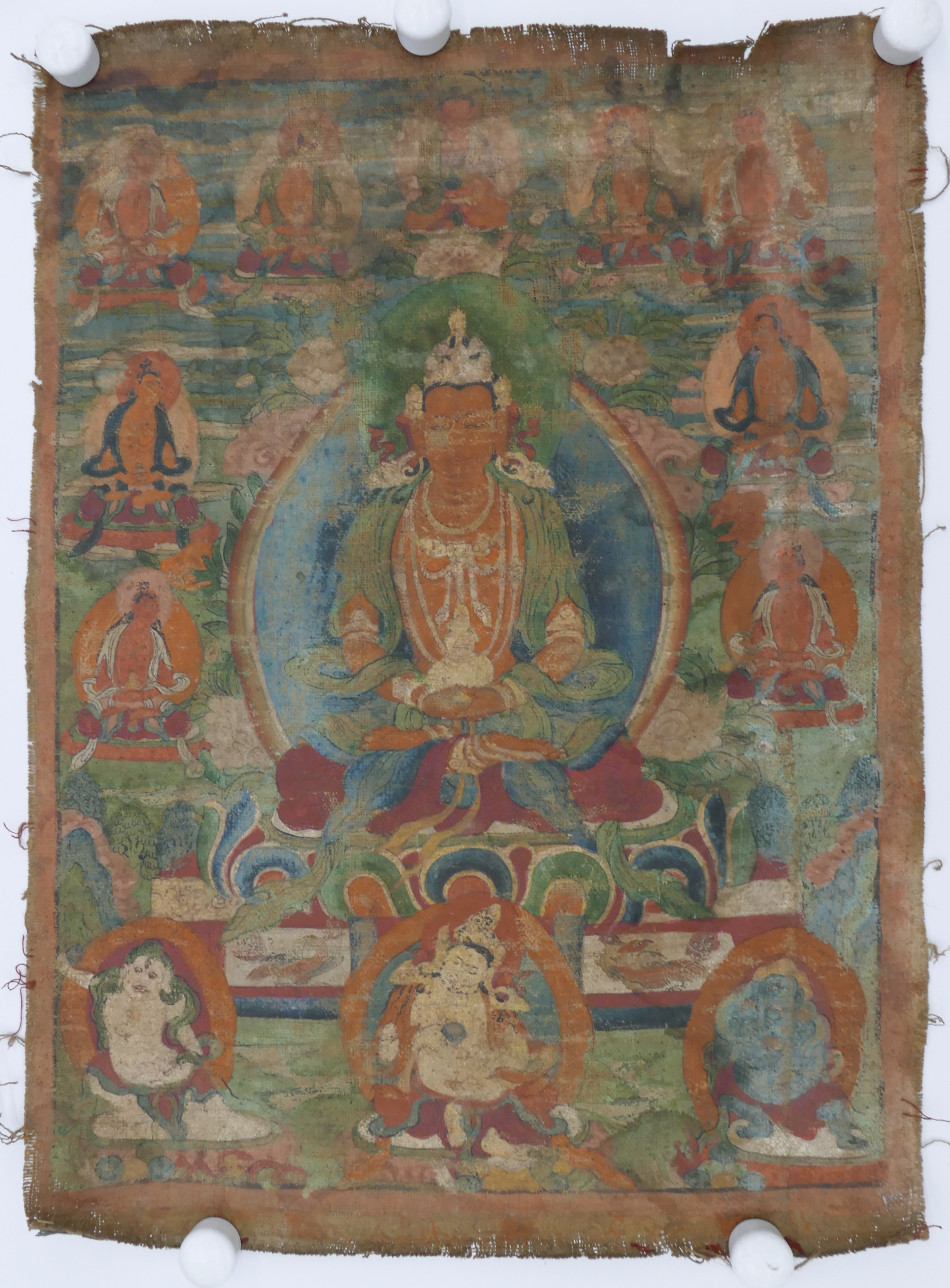 Appraisal: Tibetan th th Cent Painted Thangka on Burlap ''x ''