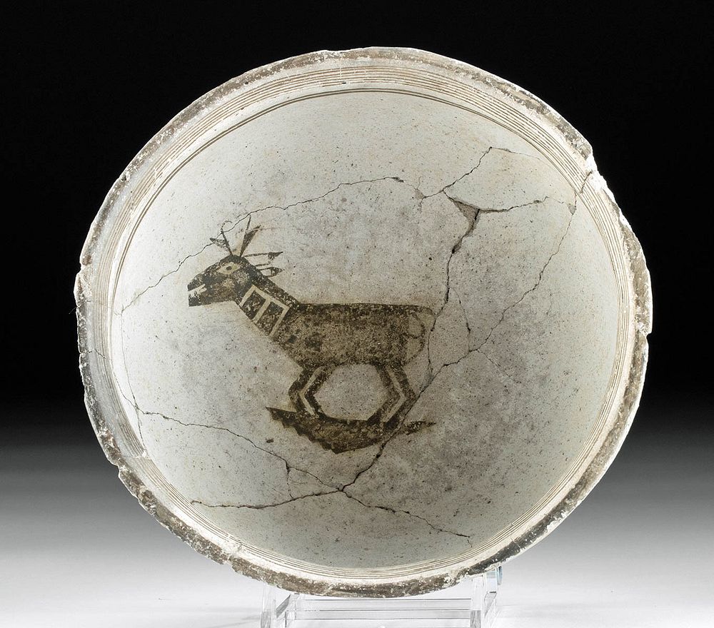 Appraisal: Mimbres Black on White Bowl w Pronghorn Antelope Native American