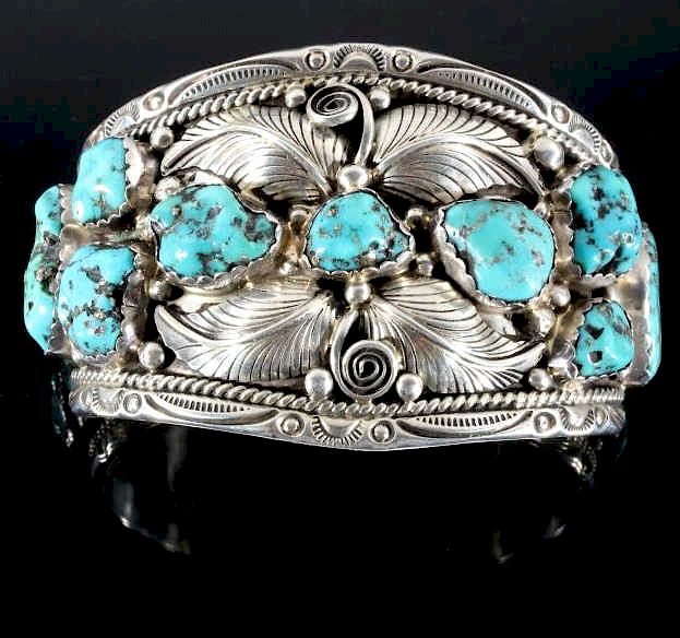 Appraisal: T Singer Sterling Morenci Turquoise Bracelet Showcased in this lot