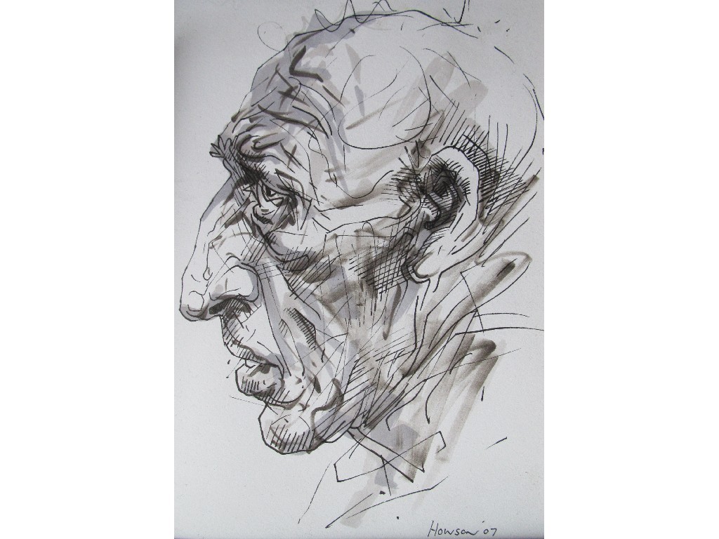 Appraisal: PETER HOWSON OBE b PORTRAIT HEAD IN PROFILE Pen ink