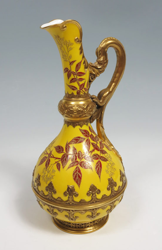 Appraisal: TALL DRAGON HANDLE ROYAL WORCESTER PORCELAIN Parcel gilt with embossed