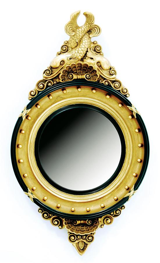 Appraisal: Regency style giltwood bull's-eye mirror stylized dolphins and waves surmounting