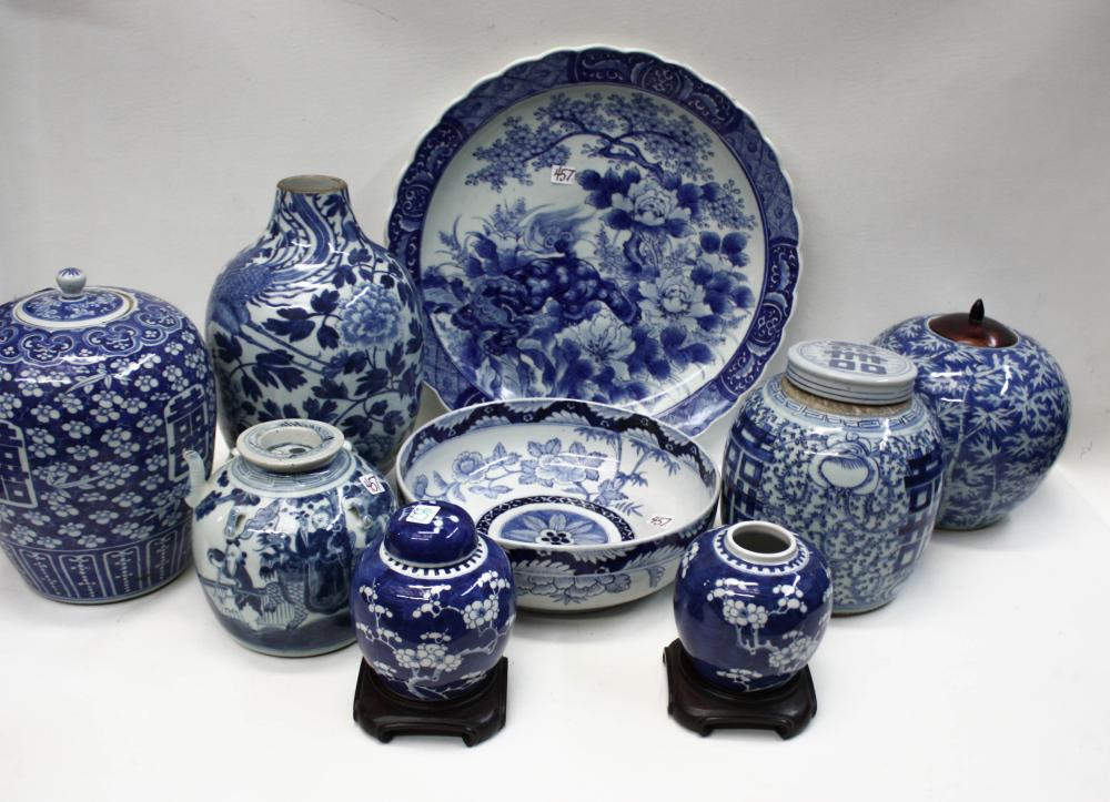 Appraisal: NINE ASIAN BLUE AND WHITE PORCELAIN VESSELS each hand painted