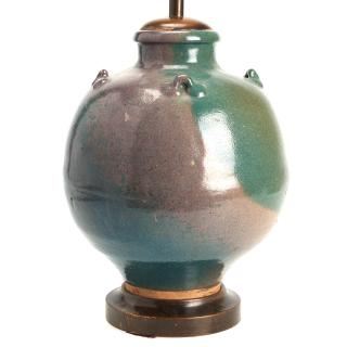 Appraisal: Oversize Japanese Shigaraki ceramic jar lamp Oversize Japanese Shigaraki ceramic