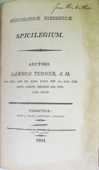 Appraisal: TURNER DAWSON Muscologiae Hibernicae Spicelegium hand-colored engraved plates xi xiv