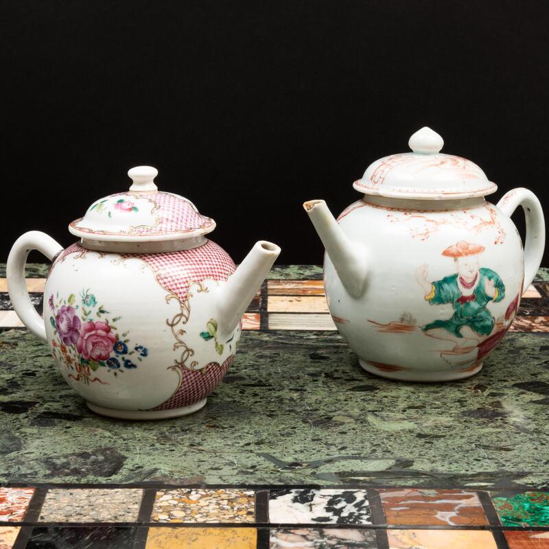 Appraisal: Two Chinese Export Famille Rose Porcelain Teapots Unmarked The larger