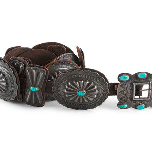 Appraisal: Navajo Silver and Turquoise Concha Belt second quarter th century