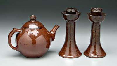 Appraisal: Three pieces Ben Owen pottery all with dark brown glaze