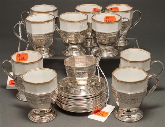 Appraisal: Ten American sterling silver demitasse cups frames and saucers th