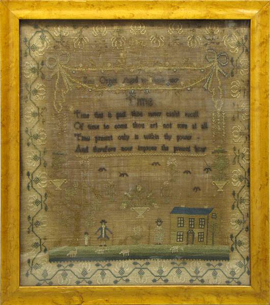 Appraisal: A framed needlework verse sampler Jane Orrett dated The upper