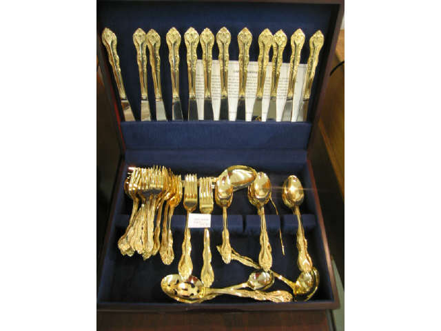 Appraisal: International Gold Plated Flatware Service for with servers chest